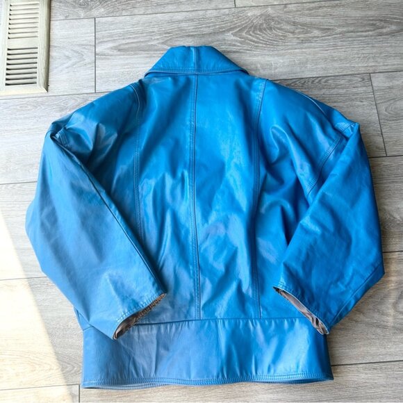 Vintage 80s BB Dakota Blue Leather Bomber Moto Jacket Made in Canada - Picture 8 of 16